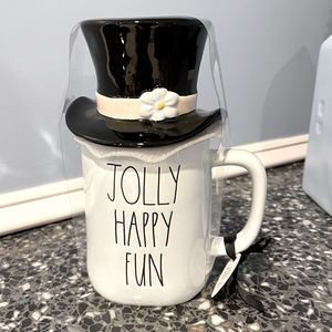 Rae Dunn Frosty The Snow Man Jolly Happy Fun Christmas Mug Blue & Black